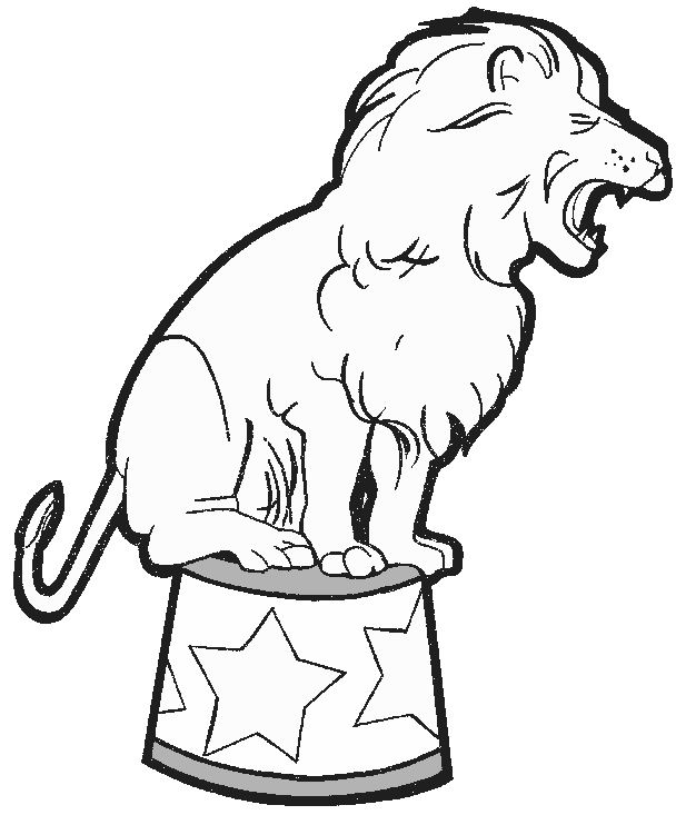 coloriage lion sur le tabouret de cirque